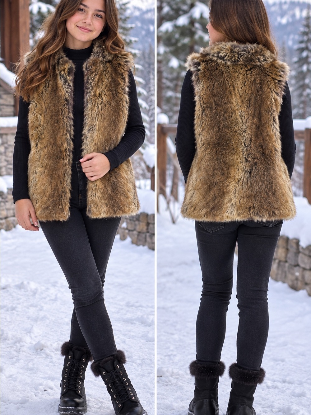 🌙✨🆕Lands' End Brown Faux Fur Vest Girls Size 14